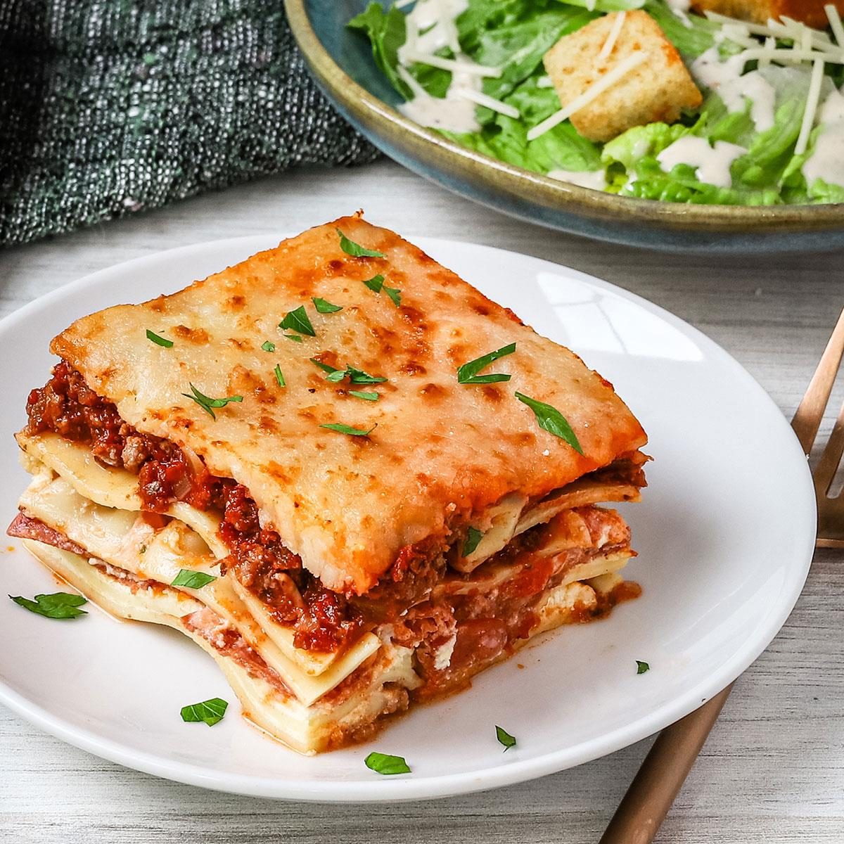 Freshly baked lasagna